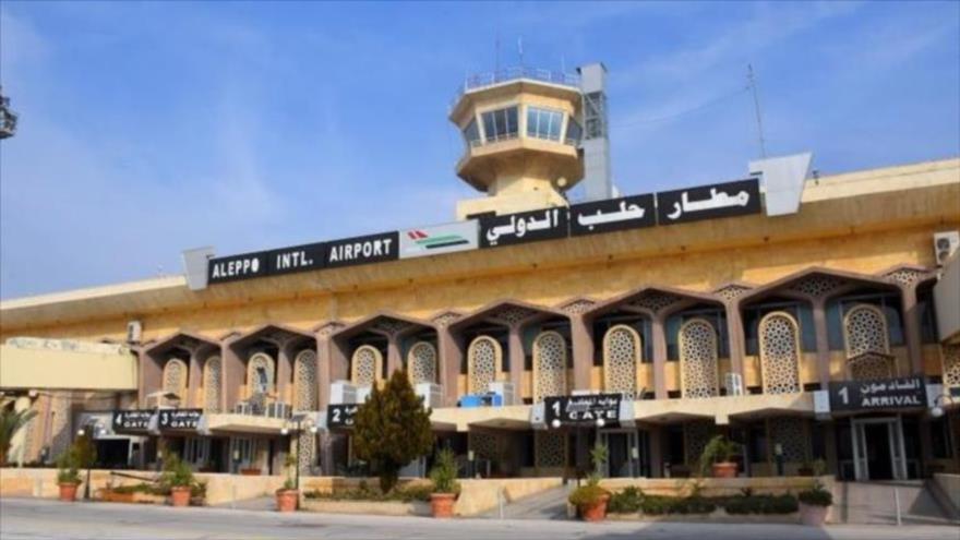 Entrada del Aeropuerto Internacional de Alepo, en Siria.