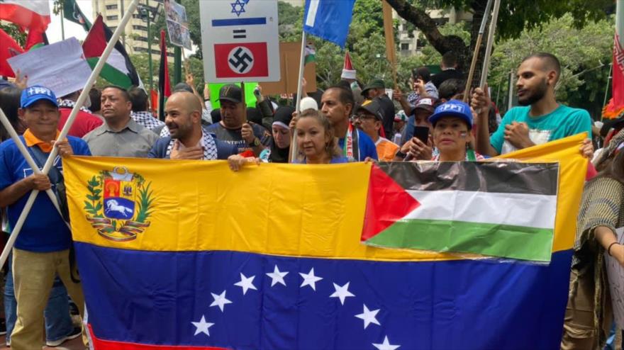 La manifestación de los venezolanos ante la sede de ONU para mostrar su solidaridad con los palestinos, Caracas, 21 de octubre de 2023.
