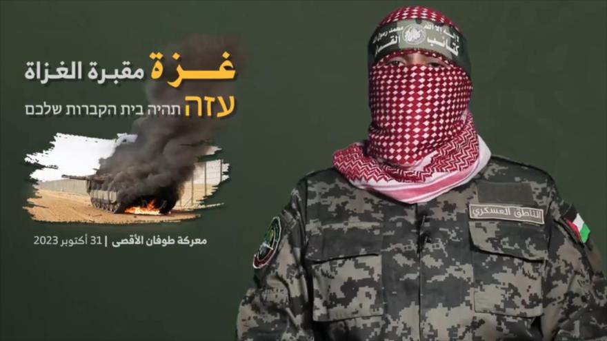 El portavoz de las Brigadas de Ezzedin Al-Qassam, brazo militar de HAMAS, Abu Obeida.