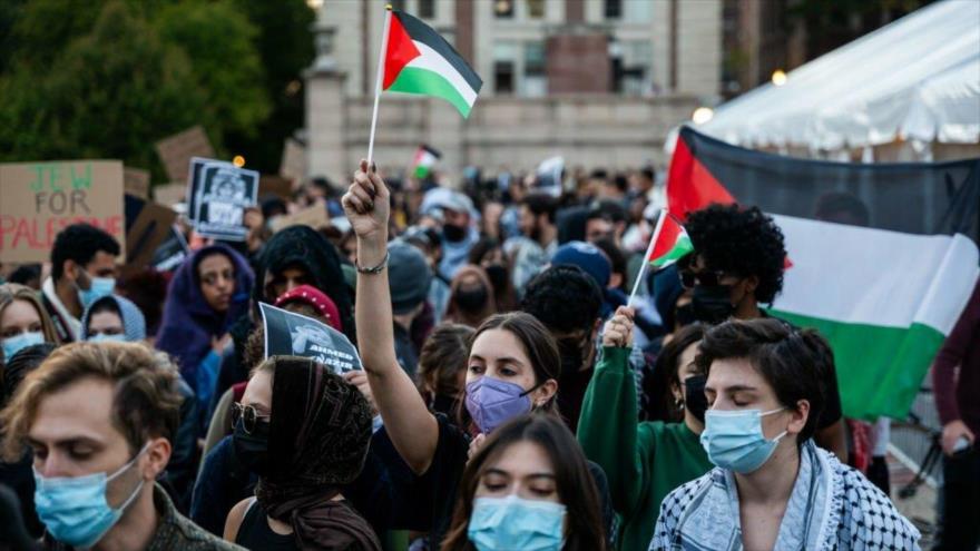 Estudiantes de la Universidad de Columbia participan en una manifestación en apoyo de Palestina, 12 de octubre de 2023.