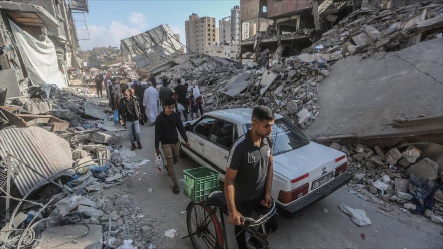 Zona comercial de Jan Yunis completamente destruida, Gaza, 21 de octubre de 2023.