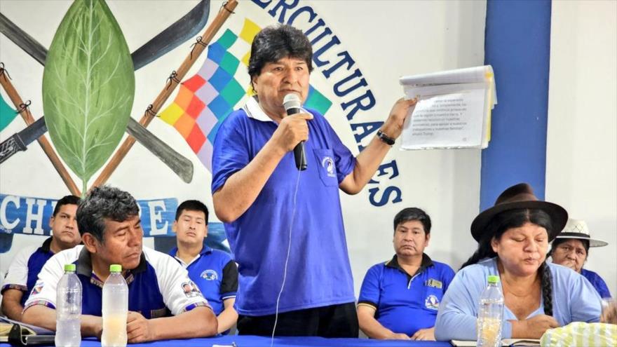 El expresidente de Bolivia, Evo Morales, participando en la Federación de Interculturales Chimoré, 15 de noviembre de 2023.