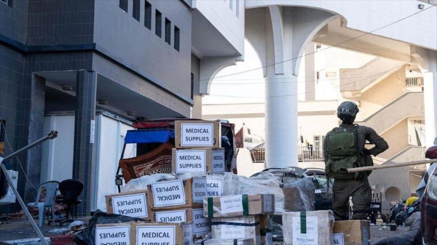 Supuestos suministros para el hospital de Al-Shifa, atacado por las fuerzas sionistas de ocupación.