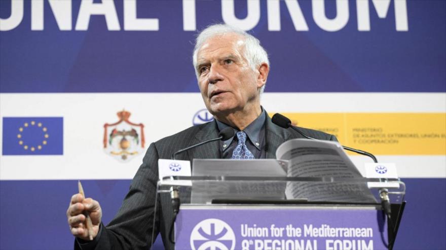 El jefe de Política Exterior de la Unión Europea (UE), Josep Borrell, pronuncia una rueda de prensa en Barcelona, 27 de noviembre de 2023. (Foto: AFP)