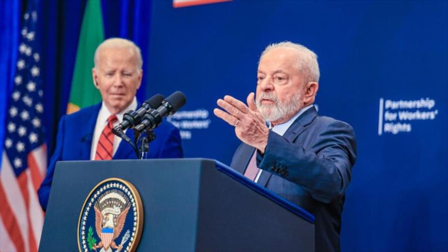 El presidente brasileño, Luiz Inácio Lula da Silva, habla ante su homólogo estadounidense, Joe Biden, en Nueva York, 20 de septiembre de 2023.