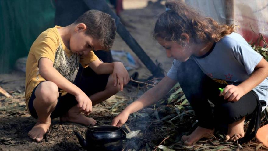 Crianças palestinas vivem agora em abrigos improvisados ​​na Faixa de Gaza.  (FOTO: AFP)