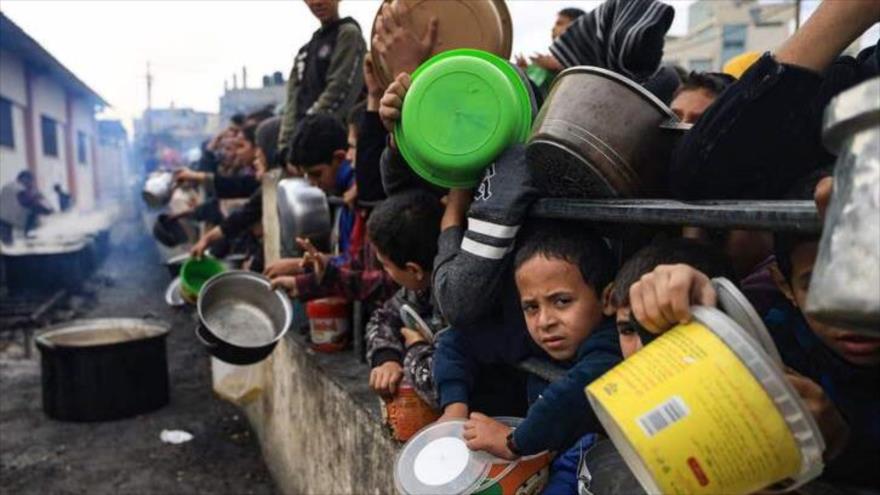 La fila de los palestinos para recibir comida en la Franja de Gaza, diciembre de 2023.