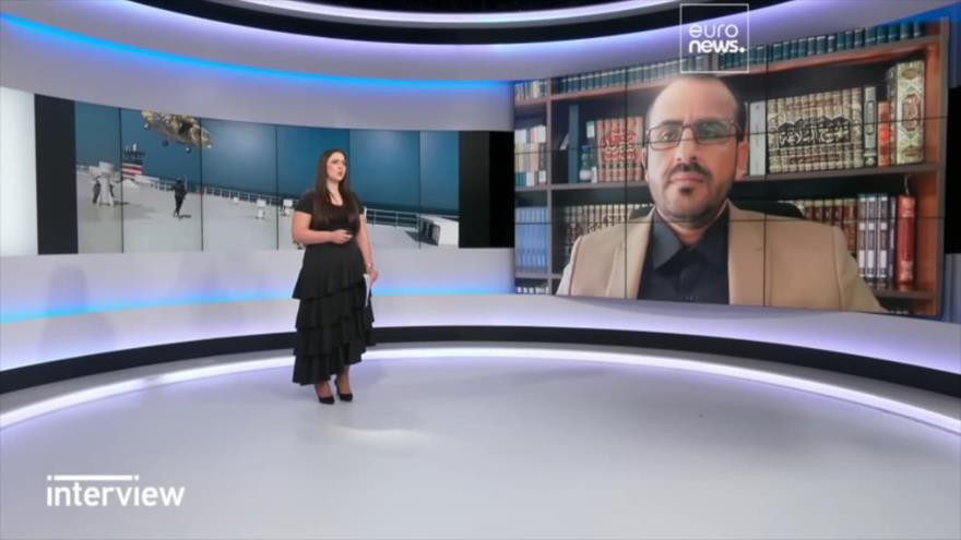 El portavoz del movimiento Ansarolá, Mohamad Abdel Salam, en una entrevista con la cadena Euronews, 28 de diciembre de 2023.