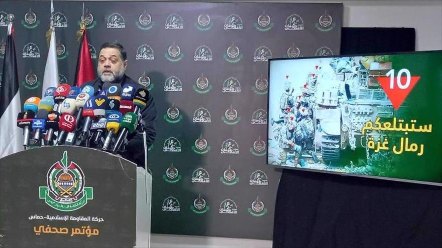 Osama Hamdan, uno de los líderes del Movimiento de Resistencia Islámica de Palestina (HAMAS), en una confrenecia de prensa en Beirut
