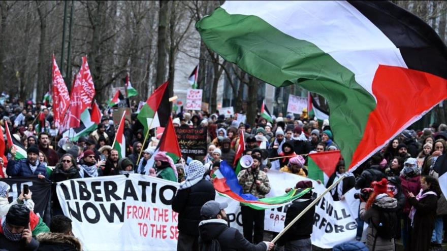 Miles se manifiestan en Bruselas contra genocidio de Israel en Gaza