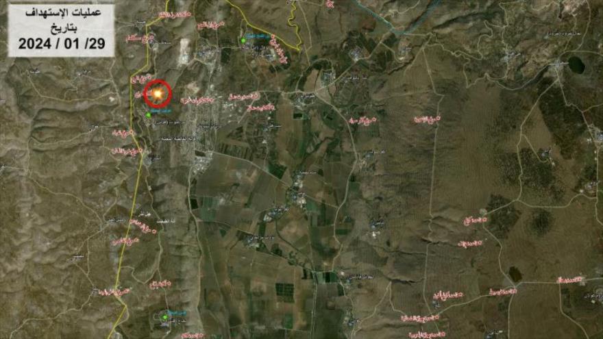El mapa publicado por Hezbolá sobre su última operación (contra la reunión de soldados sionistas cerca de la base de Ramim con misiles Falaq-1). 29 de enero de 2024