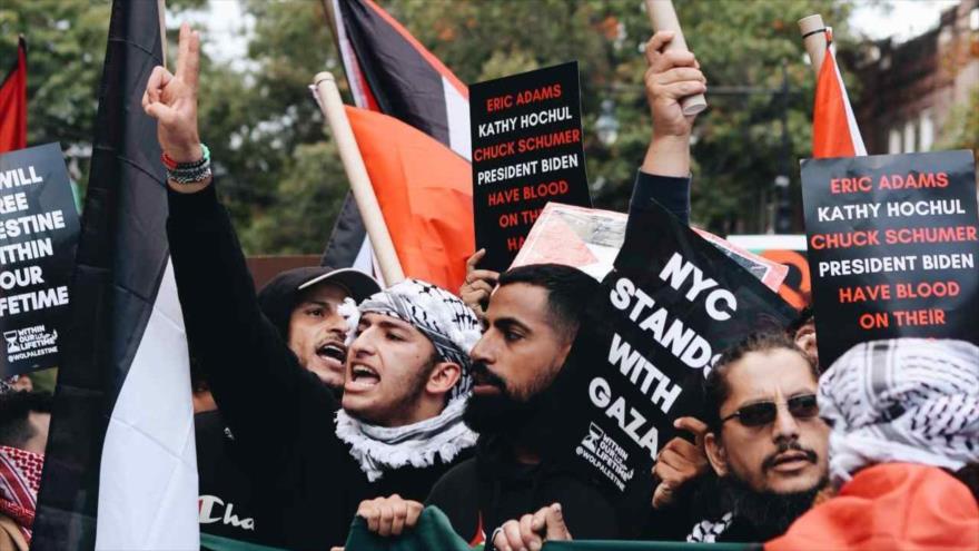 Protesta pro-Palestina en Bay Ridge, Brooklyn, Nueva York, 21 de octubre de 2023.