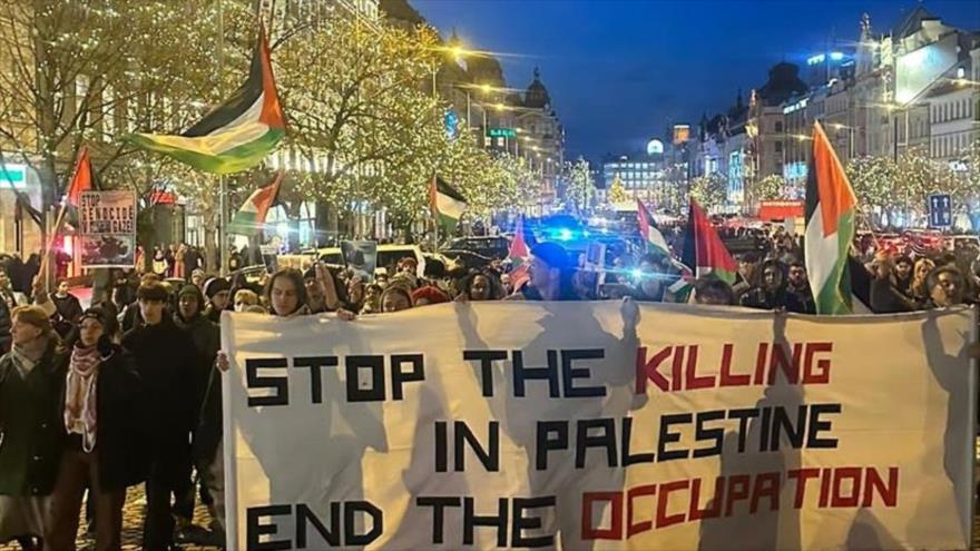 Manifestación pro-palestina en Praga.