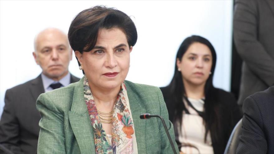 La canciller de Ecuador, Gabriela Sommerfeld, ante una comisión de la Asamblea Nacional, 19 de febrero de 2024.