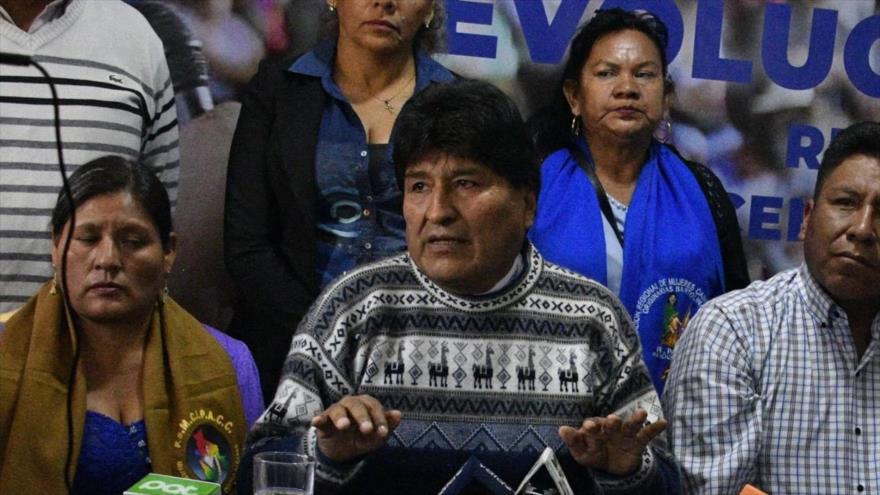 El expresidente de Bolivia, Evo Morales, habla durante una conferencia de prensa en La Paz, 11 de octubre de 2023.