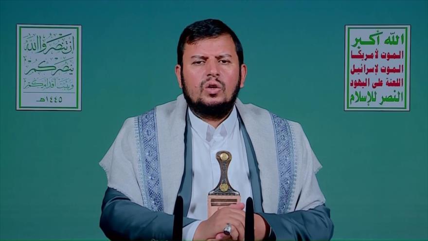 El líder del movimiento popular Ansarolá de Yemen, Seyed Abdulmalik Badreddin al-Houthi, en un discurso televisado, 22 de febrero de 2024.