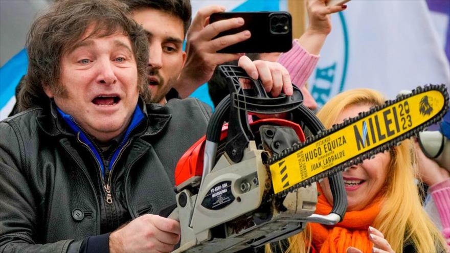 El presidente de Argentina, Javier Milei, en un evento durante su campaña electoral.