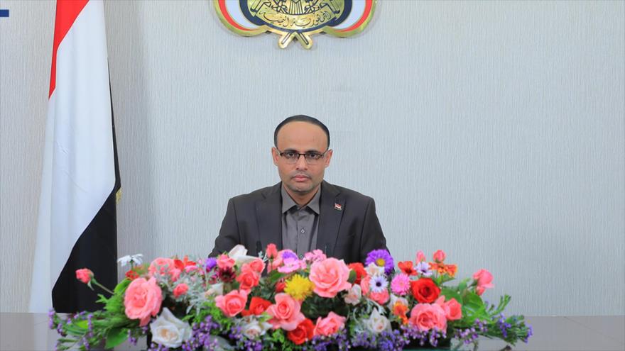 El presidente del Consejo Político Supremo de Yemen, Mahdi al-Mashat, pronunció un discurso, 22 de mayo de 2023.