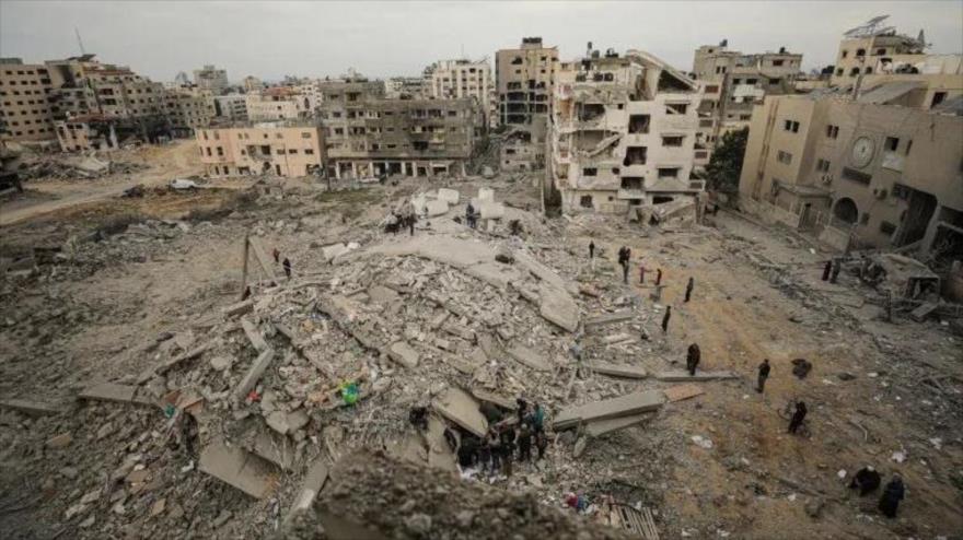 Foto aérea muestra la amplia destrucción perpetrada por Israel en la ciudad de Gaza, 16 de marzo de 2024. (Foto: Andalu)