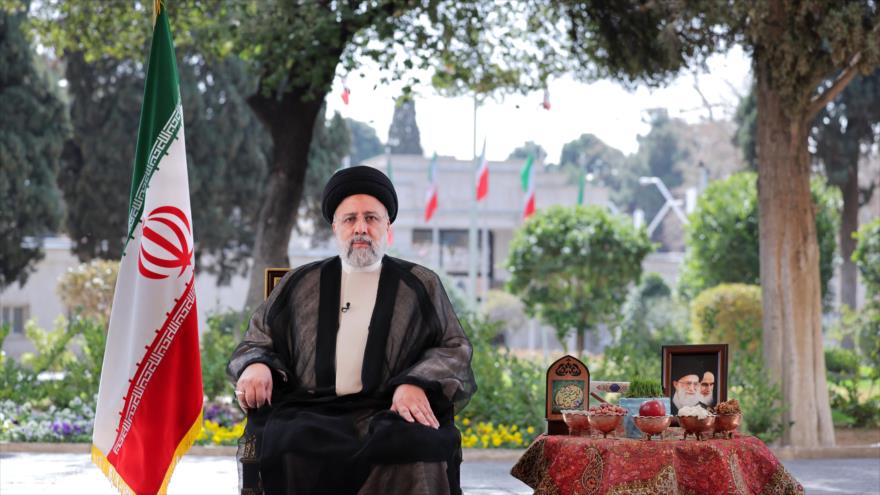 El presidente iraní, Ebrahim Raisi, se dirige a la nación con motivo del Año Nuevo persa, 20 de marzo de 2024.
