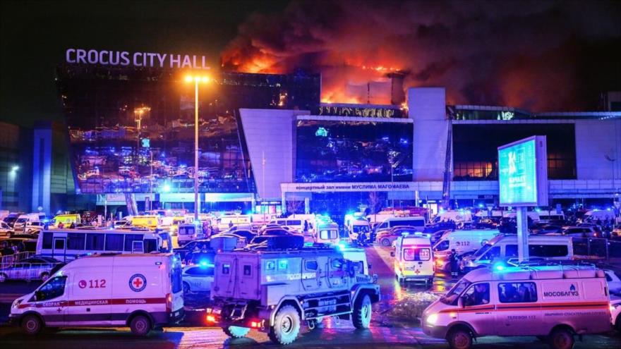 Crocus City Hall arde en llamas, 22 de marzo de 2024. (Foto: Sputnik)