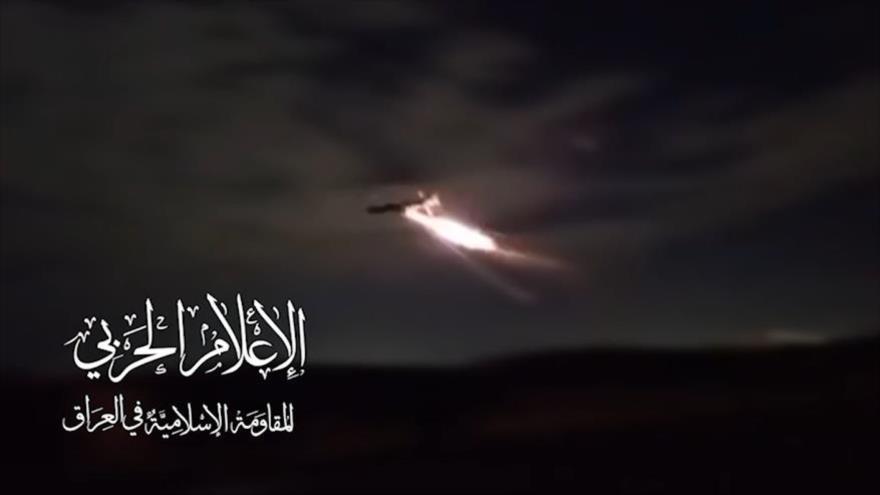El momento de lanzamiento de un dron por las fuerzas de la Resistencia Islámica iraquí 