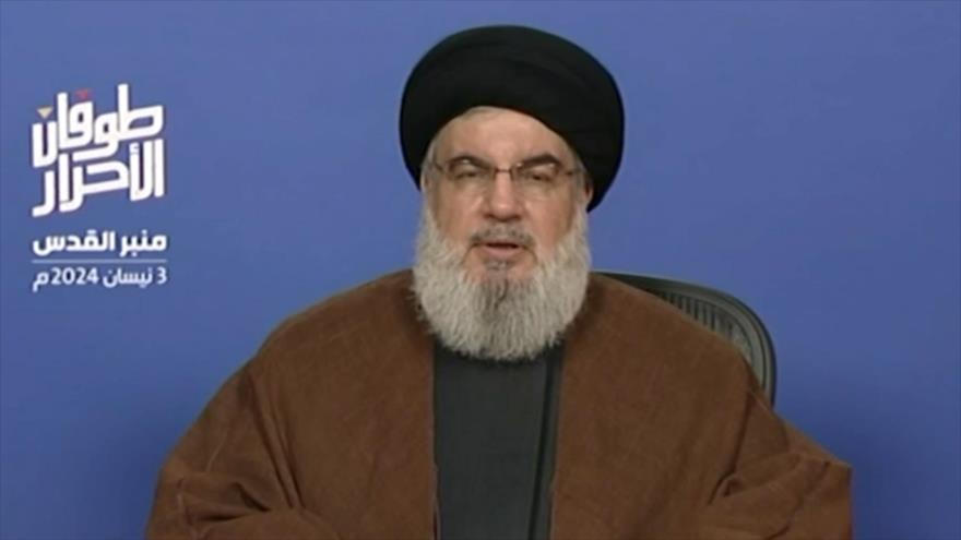 El secretario general de Hezbolá, Seyed Hasan Nasralá, 3 de abril de 2024.