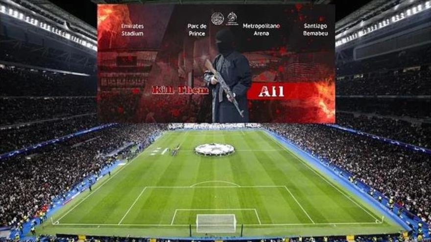 Cartel del grupo terrorista Daesh amenazando con atacar sede de partidos de la Copa de Campeones, 08 de abril de 2023