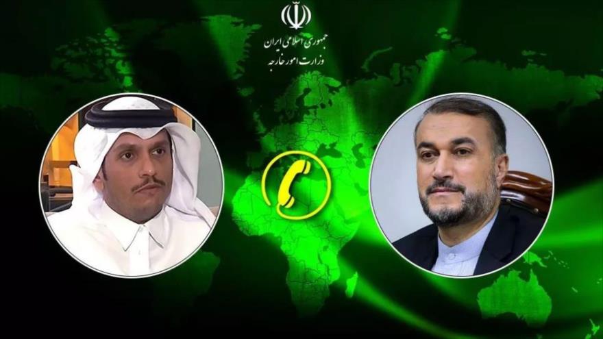 El canciller de Catar, Mohamed bin Abdulrahman Al Thani, (izqo.) y su par iraní, Hosein Amir Abdolahian.