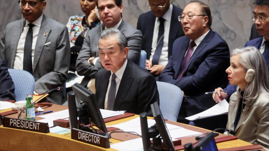 El ministro de Exteriores chino, Wang Yi, durante una reunión del Consejo de Seguridad de las Naciones Unidas, Nueva York.