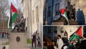 Estudiantes en Harvard izan la bandera palestina en lugar de la de EEUU 