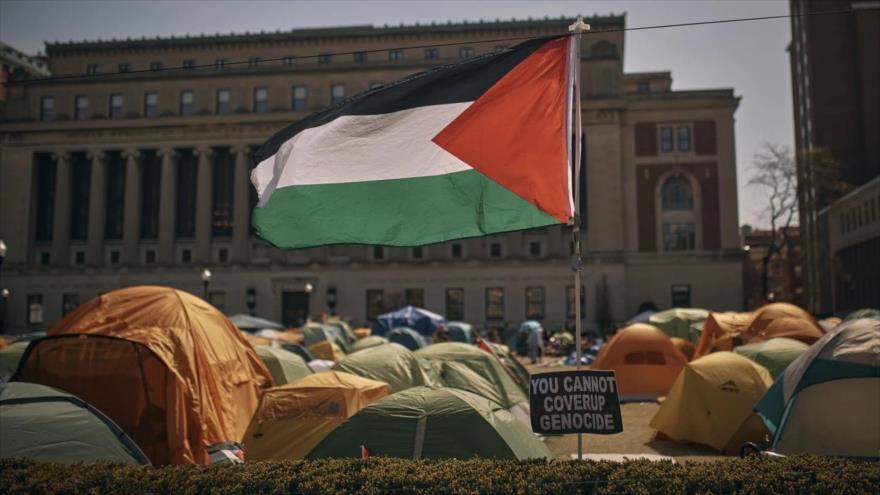 Un campamento establecido por los estudiantes contra el genocidio de Israel en Gaza, la Universidad de Columbia, 28 de abril de 2014. (Foto: AP)