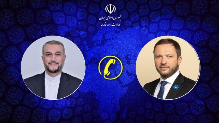 El ministro de Asuntos Exteriores de Irán, Hosein Amir Abdolahian, y su homólogo de Estonia, Margus Tsahkna, mantienen conversaciones telefónicas, 2 de mayo de 2024.