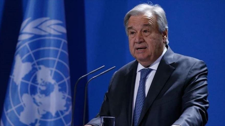 El secretario general de la ONU, Antonio Guterres, da un discurso, 6 de mayo de 2024.
