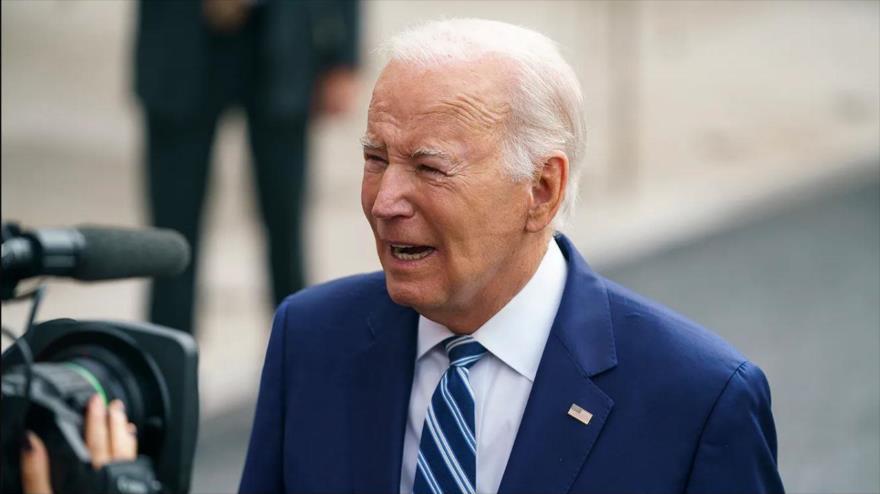 El presidente de EE.UU., Joe Biden, habla con los periodistas en el jardín sur de la Casa Blanca, 28 de junio de 2023. 