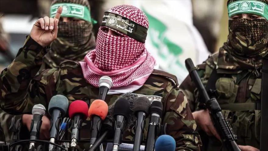 Combatientes de las Brigadas Ezzedin Al-Qassam, brazo armado del Movimiento de la Resistencia Islámica Palestina (HAMAS).