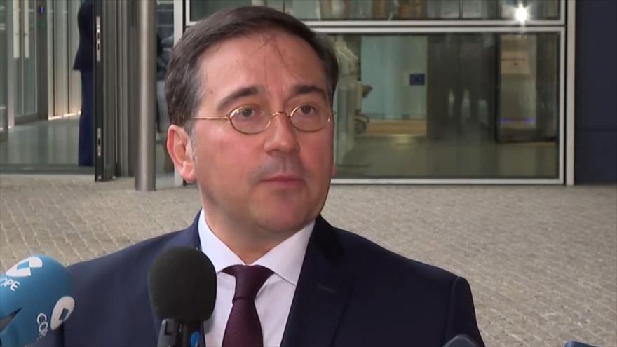 El canciller español, José Manuel Albares, durante su visita a Bruselas, capital belga, 16 de mayo de 2024.