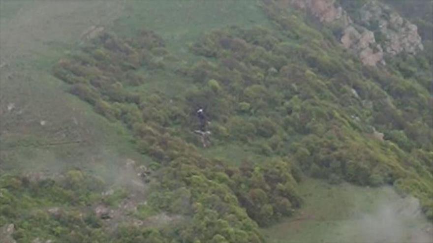 El lugar del accidente del helicóptero del presidente de Irán que ejecutó un aterrizaje forzoso en el noroeste de Irán, 20 de mayo de 2024.