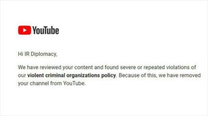 YouTube cierra cuenta de Cancillería iraní por su apoyo a Palestina