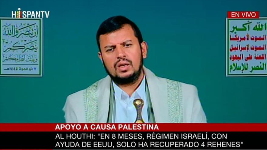 El líder yemení, Seyed Abdulmalik Badreddin al-Houthi, ofrece discurso, 13 de junio de 2024.