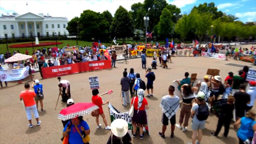 Protestas ante la Casa Blanca en contra del 75.º aniversario de la OTAN