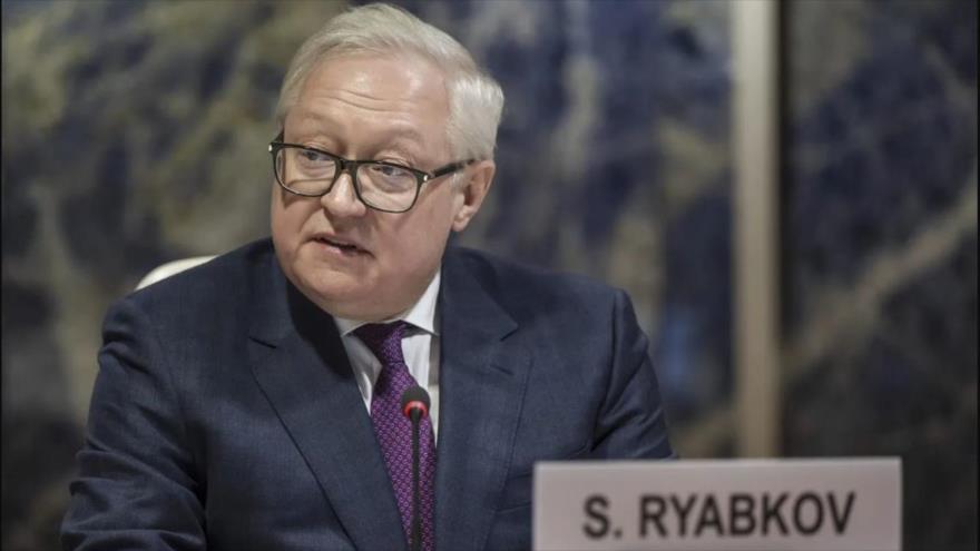 El vicecanciller de Rusia, Serguéi Riabkov, durante una sesión de la Conferencia de Desarme en Ginebra, Suiza, 2 de marzo de 2023. (Foto: AP)