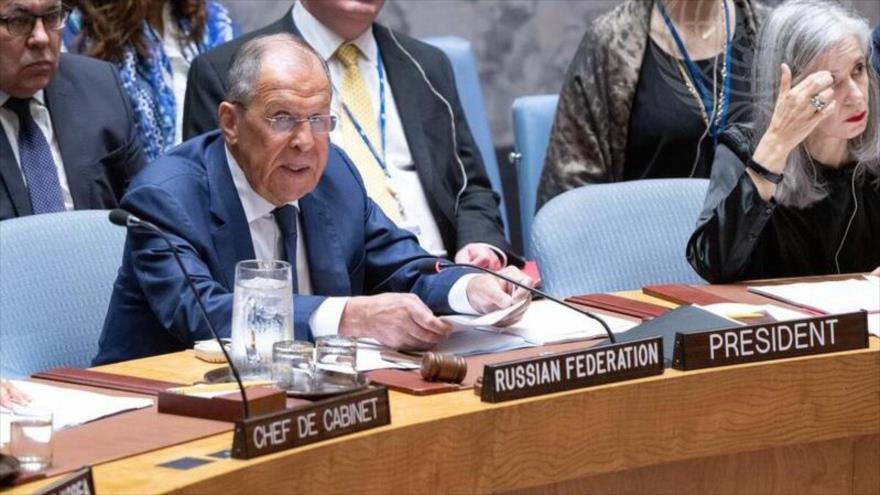 El ministro de Exteriores de Rusia, Serguéi Lavrov, da un discurso en una reunión del Consejo de Seguridad, 17 de julio de 2024. (Foto: un.org)
