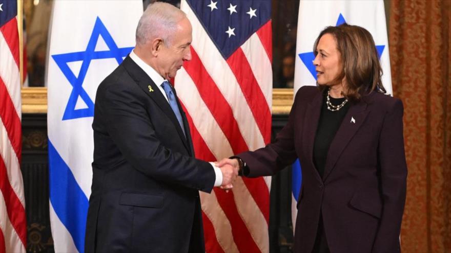 La vicepresidenta de Estados Unidos, Kamala Harris, reunida con el primer ministro israelí, Benjamín Netanyahu, en Washington, 25 de julio de 2024.