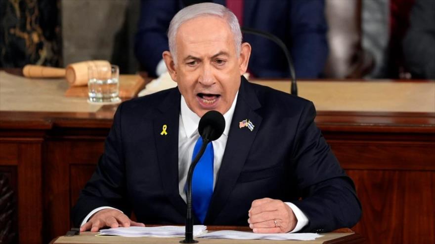 El premier israelí, Benjamín Netanyahu, ofrece un discurso en el Congreso de Estados Unidos, en el Capitolio en Washington, 24 de julio de 2024