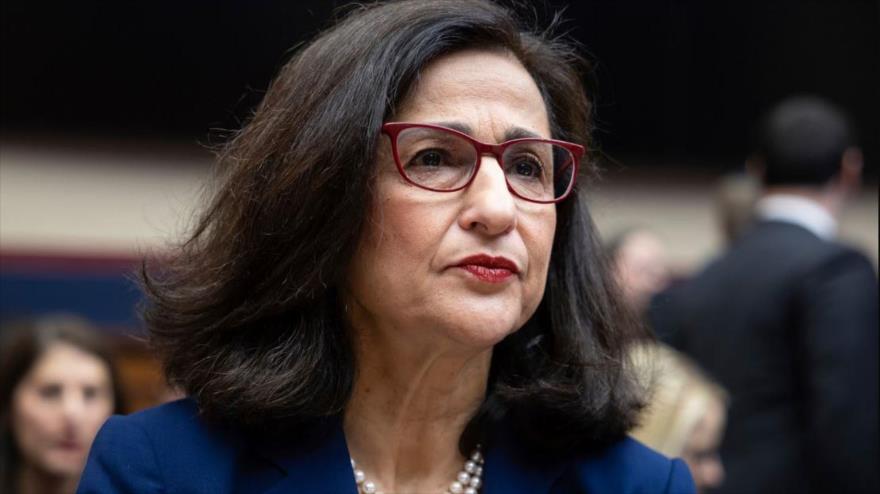 La presidenta de la Universidad de Columbia, la Dra. Nemat Minouche Shafik, durante una audiencia del Comité de Educación y Fuerza Laboral de la Cámara de Representantes, Washington, 17 de abril de 2024. (Foto: AFP)