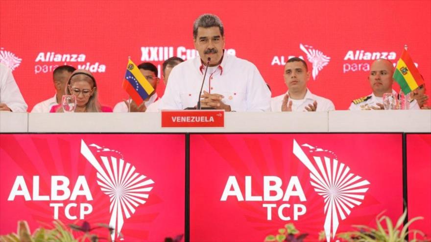 El presidente de Venezuela, Nicolás Maduro, en la XXIII cumbre de ALBA - TCP, en Caracas, capital venezolana, 24 de abril de 2024.