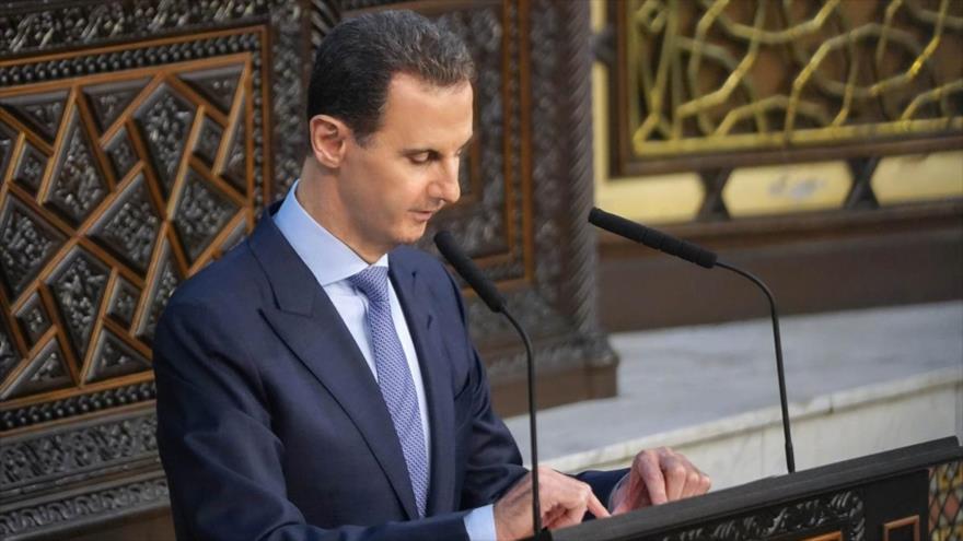 El presidente de Siria, Bashar al-Asad, pronuncia un discurso ante la Asamblea del Pueblo (Parlamento), el 25 de agosto de 2024 (Foto: SANA)