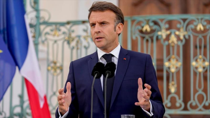 El presidente francés, Emmanuel Macron, habla en una conferencia de prensa en Alemania, 28 de mayo de 2024. (Foto: AP)