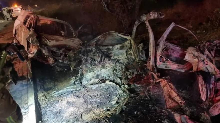 El lugar de la explosión de un coche bomba en el asentamiento de Karmei Tzur, en Cisjordania, 31 de agosto de 2024.